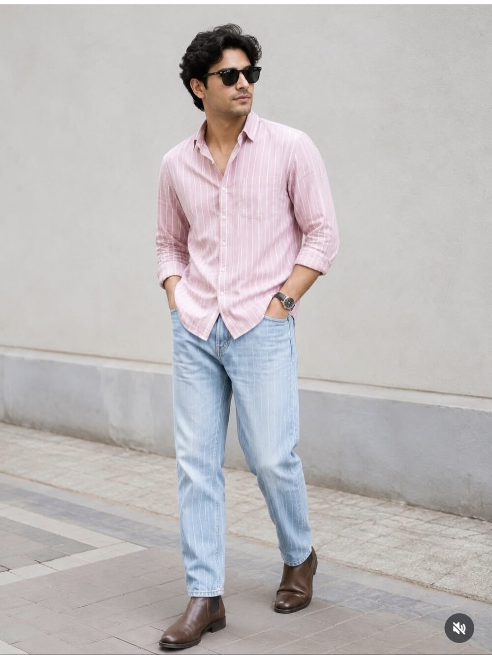 Lauren Ralph Lauren Pink and White Pinstripe Dress Shirt